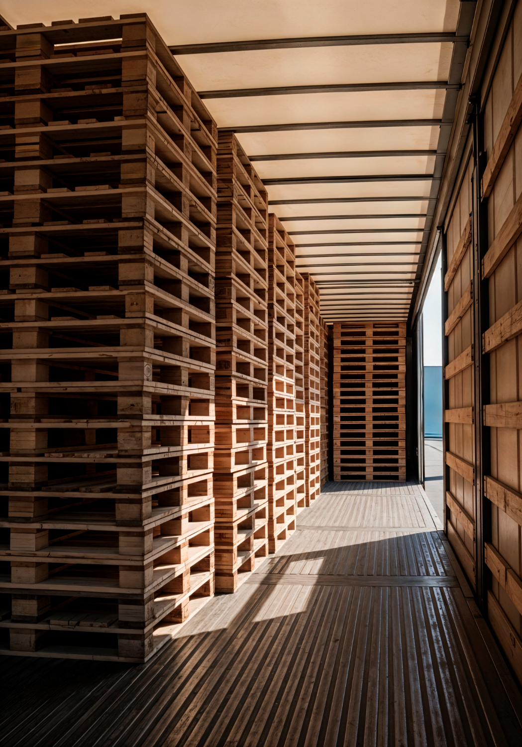 Wooden pallets used in warehouse storage and logistics